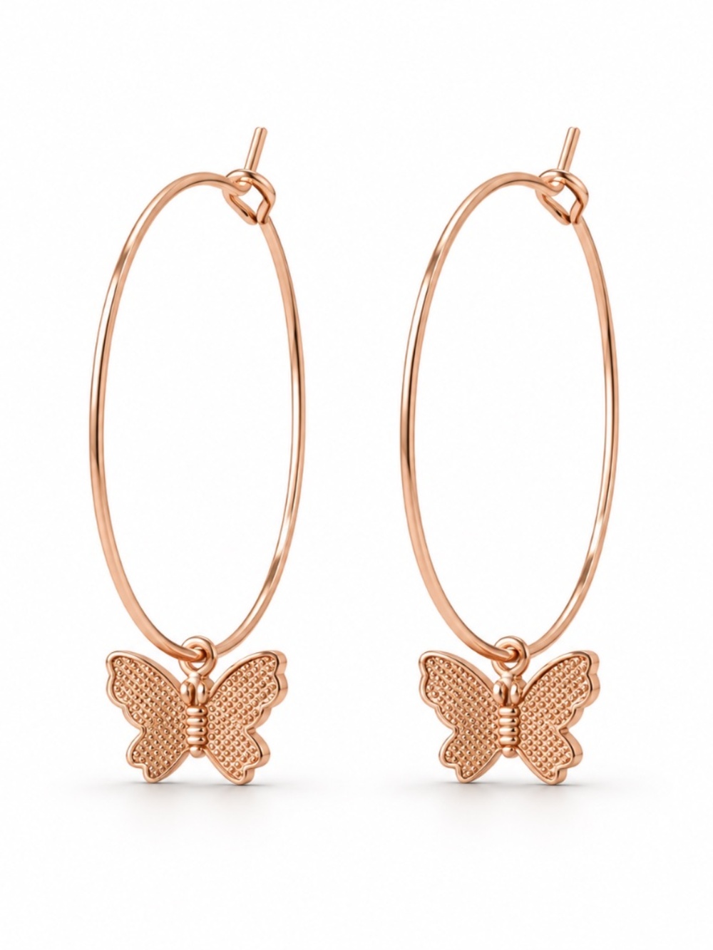 Rose-Gold-Tone Butterfly Oval Hoop Earrings